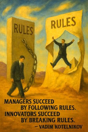 Innovators vs. Managers: break rules. Vadim Kotelnikov quote